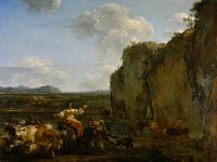 GG 793  GG 793, Nicolaes Berchem (1620-1683), Italienische Landschaft mit störrischem Maultier, 1655, Leinwand 82 x 100 cm : Landschaft, Personen, Tiere